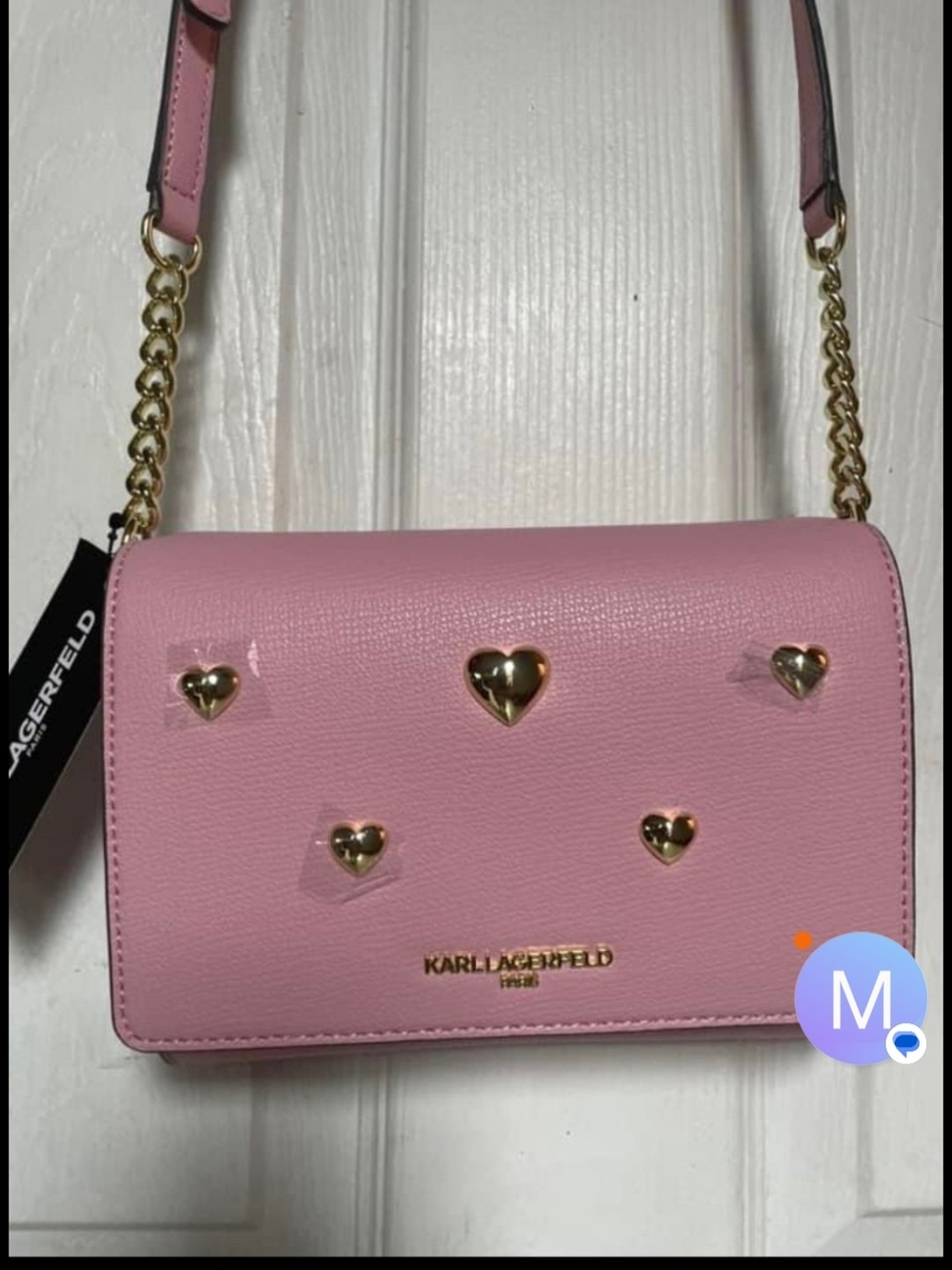 Karl Lagerfeld Pink Crossbody with Gold Heart Studs